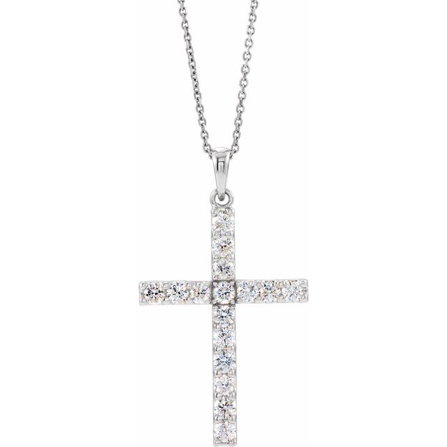 14K White 1/2 CTW Lab-Grown Diamond Cross 18" Necklace