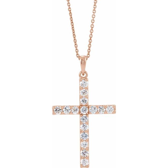 14K Rose 1/5 CTW Lab-Grown Diamond Cross 18" Necklace