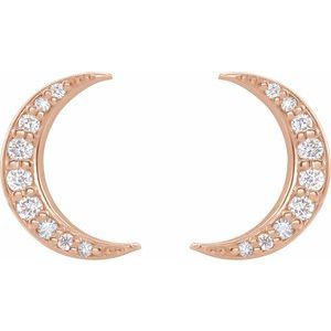 14K Rose 1/10 CTW Lab-Grown Crescent Moon Stud Earrings
