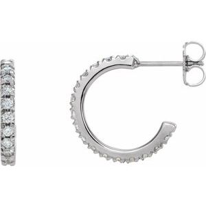 14K White 5/8 CTW Lab-Grown Diamond French-Set 15 mm Huggie Hoop Earrings