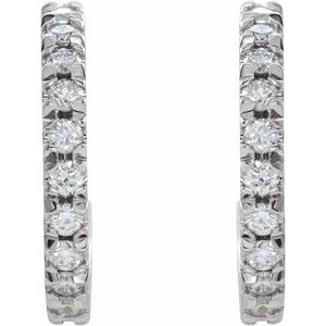 14K White 5/8 CTW Lab-Grown Diamond French-Set 15 mm Huggie Hoop Earrings
