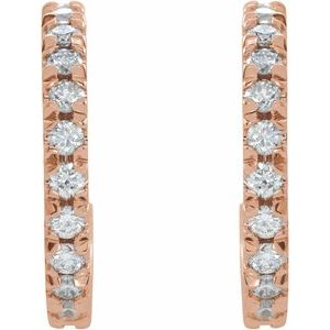 14K Rose 5/8 CTW Lab-Grown Diamond French-Set 15 mm Huggie Hoop Earrings