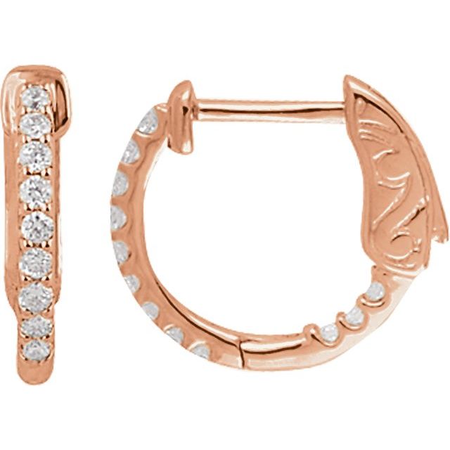 14K Rose 1/4 CTW Lab-Grown Diamond Inside-Outside 14.5 mm Hinged Hoop Earrings