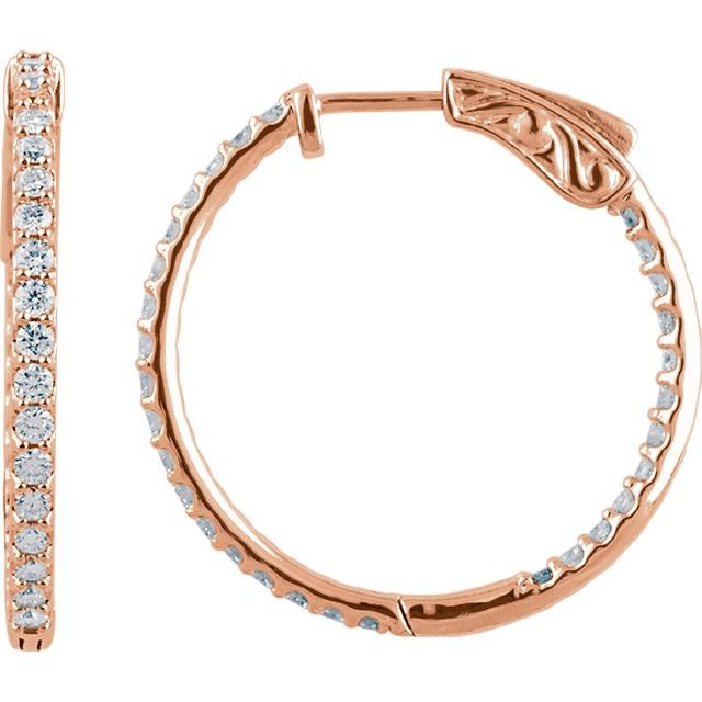 14K Rose 1 CTW Lab-Grown Diamond Inside-Outside 26.5 mm Hinged Hoop Earrings