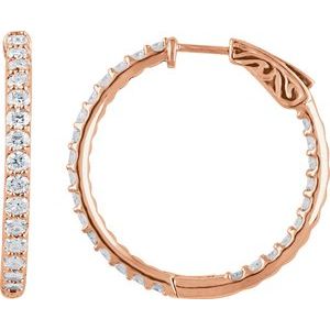 14K Rose 2 CTW Lab-Grown Diamond Inside-Outside 29.5 mm Hinged Hoop Earrings