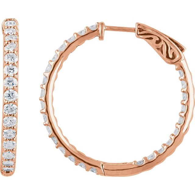 14K Rose 2 CTW Lab-Grown Diamond Inside-Outside 29.5 mm Hinged Hoop Earrings