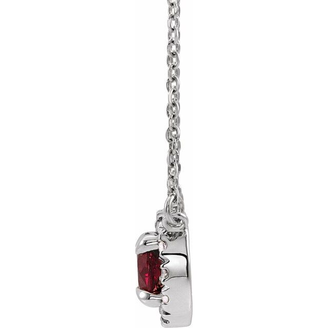 Platinum 4.5 mm Lab-Grown Ruby & .05 CTW Natural Diamond 16" Necklace