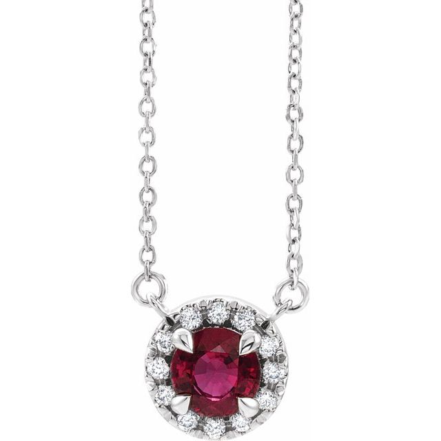 Platinum 6.5 mm Lab-Grown Ruby & 1/6 CTW Natural Diamond 18" Necklace