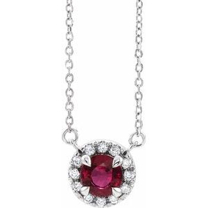 Sterling Silver 6 mm Lab-Grown Ruby & 1/6 CTW Natural Diamond 16" Necklace