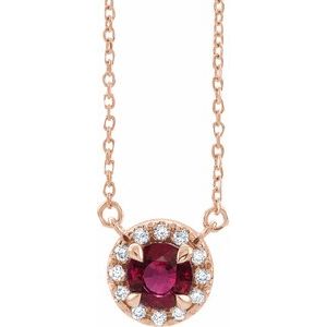 14K Rose 5.5 mm Lab-Grown Ruby 1/10 CTW Natural Diamond 18" Necklace
