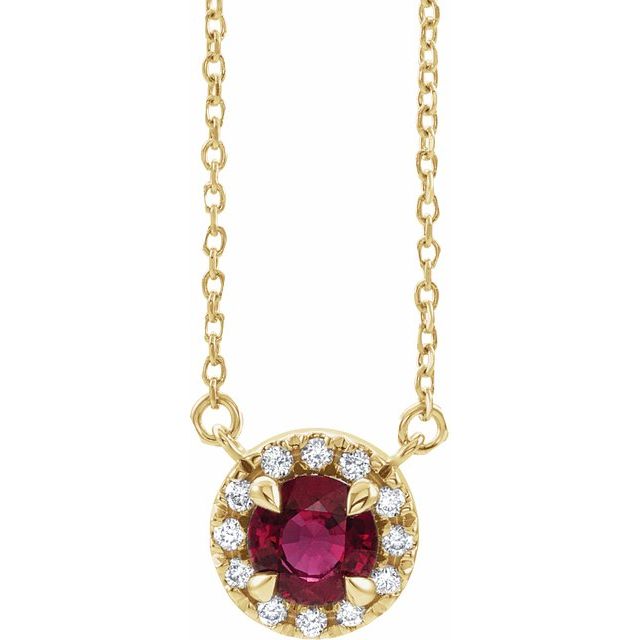 14K Yellow 4.5 mm Lab-Grown Ruby & .05 CTW Natural Diamond 16" Necklace