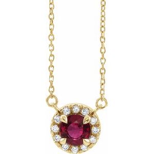14K Yellow 3.5 mm Lab-Grown Ruby & .03 CTW Natural Diamond 18" Necklace