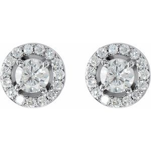 14K White 9/10 CTW Lab-Grown Diamond Halo-Style Earrings