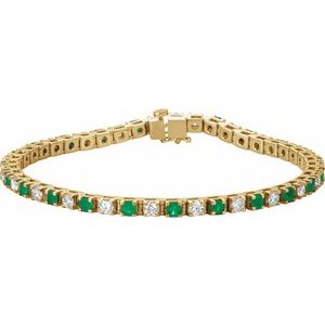 14K Yellow Lab-Grown Emerald & 2 3/8 CTW Lab-Grown Diamond Line 7" Bracelet