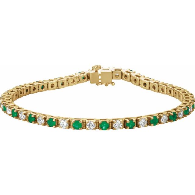 14K Yellow Lab-Grown Emerald & 2 3/8 CTW Lab-Grown Diamond Line 7" Bracelet