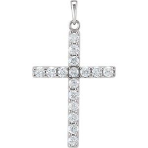 14K White 3/4 CTW Lab-Grown Diamond Cross Pendant