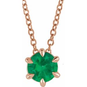 14K Rose 5 mm Lab-Grown Emerald Solitaire 16-18" Necklace