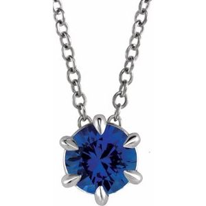 Sterling Silver 6 mm Lab-Grown Blue Sapphire Solitaire 16-18" Necklace