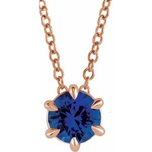 14K Rose 5 mm Lab-Grown Blue Sapphire Solitaire 16-18" Necklace