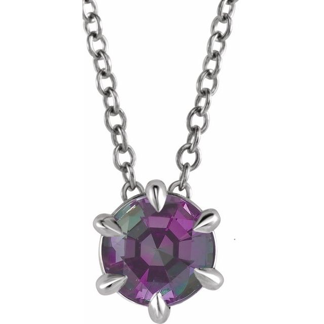 14K White 5 mm Lab-Grown Alexandrite Solitaire 16-18" Necklace