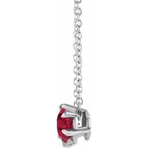 Sterling Silver 5 mm Lab-Grown Ruby Solitaire 16-18" Necklace