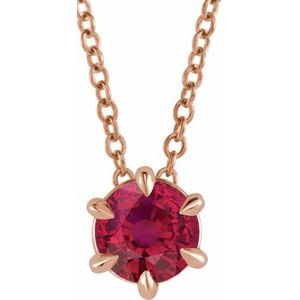 14K Rose 6 mm Lab-Grown Ruby Solitaire 16-18" Necklace