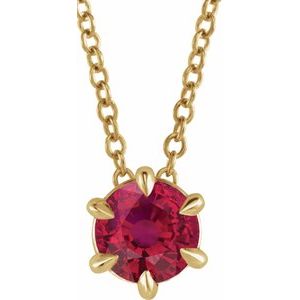 14K Yellow 4 mm Lab-Grown Ruby Solitaire 16-18" Necklace
