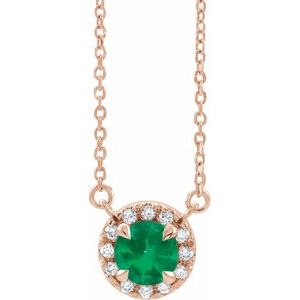 14K Rose 3 mm Lab-Grown Emerald & .03 CTW Natural Diamond 16" Necklace