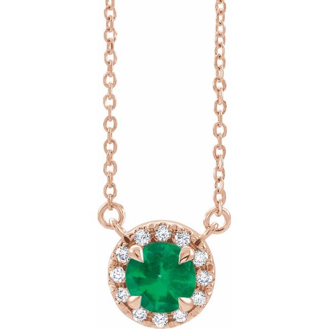 14K Rose 4.5 mm Lab-Grown Emerald & .05 CTW Natural Diamond 18" Necklace