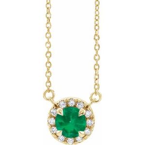 14K Yellow 3 mm Lab-Grown Emerald & .03 CTW Natural Diamond 16" Necklace