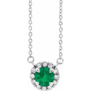 14K White 4 mm Lab-Grown Emerald & .05 CTW Natural Diamond 16" Necklace