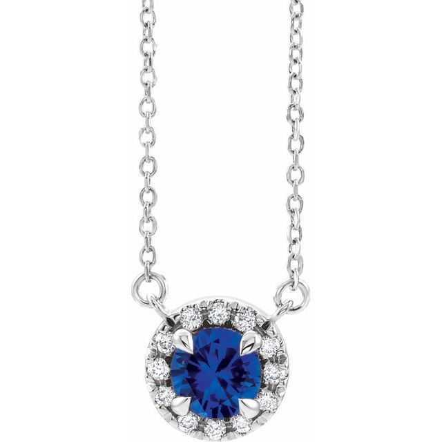Sterling Silver 3 mm Lab-Grown Blue Sapphire & .03 CTW Natural Diamond 16" Necklace