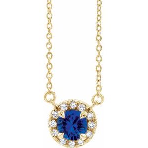 14K Yellow 3 mm Lab-Grown Blue Sapphire & .03 CTW Natural Diamond 16" Necklace