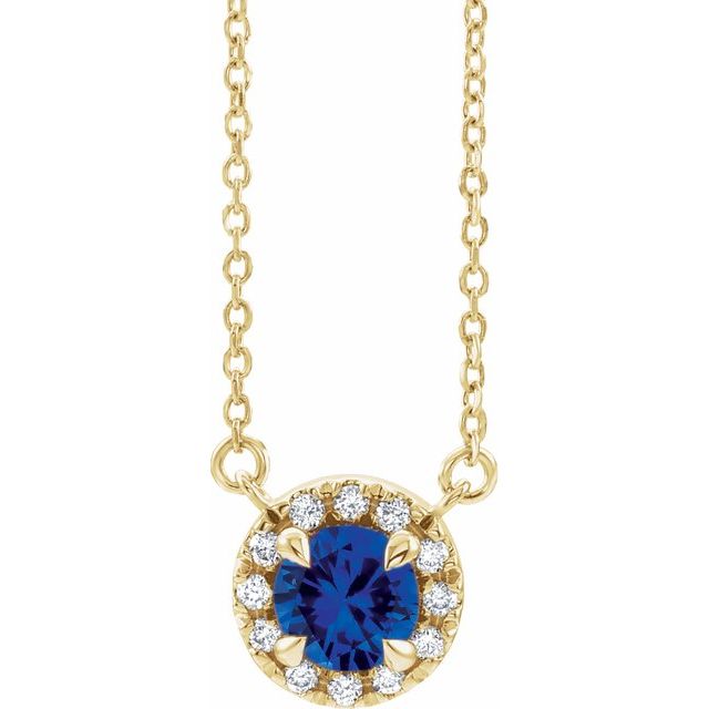14K Yellow 5 mm Lab-Grown Blue Sapphire & 1/10 CTW Natural Diamond 18" Necklace
