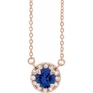 14K Rose 3 mm Lab-Grown Blue Sapphire & .03 CTW Natural Diamond 18" Necklace