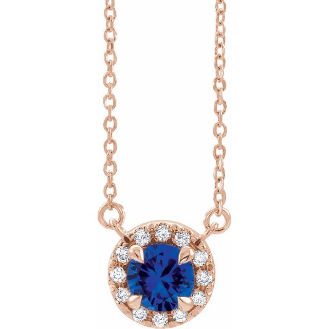 14K Rose 4.5 mm Lab-Grown Blue Sapphire & .05 CTW Natural Diamond 18" Necklace