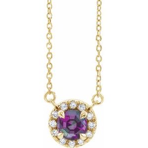 14K Yellow 3 mm Lab-Grown Alexandrite & .03 CTW Natural Diamond 18" Necklace