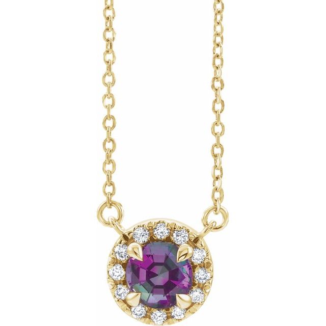 14K Yellow 5 mm Lab-Grown Alexandrite & 1/10 CTW Natural Diamond 18" Necklace