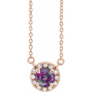 14K Rose 3 mm Lab-Grown Alexandrite & .03 CTW Natural Diamond 16" Necklace