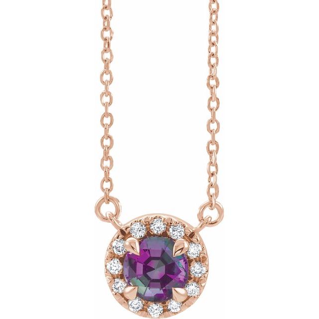 14K Rose 4 mm Lab-Grown Alexandrite & .05 CTW Natural Diamond 16" Necklace