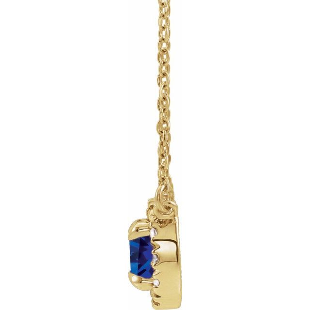 14K Yellow 5 mm Lab-Grown Blue Sapphire & 1/10 CTW Natural Diamond 18" Necklace