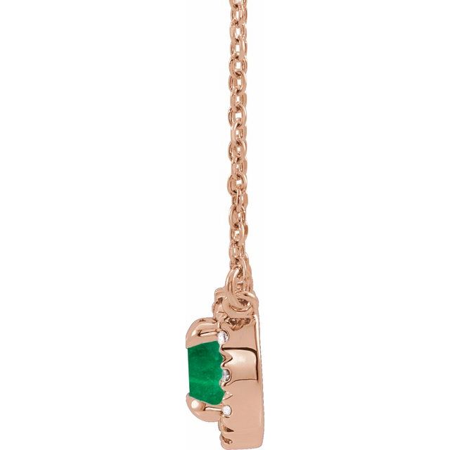 14K Rose 3.5 mm Lab-Grown Emerald & .03 CTW Natural Diamond 16" Necklace