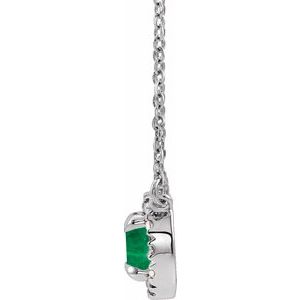 14K White 4.5 mm Lab-Grown Emerald & .05 CTW Natural Diamond 16" Necklace