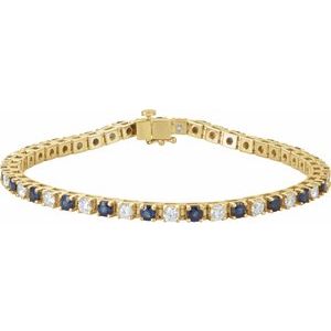 14K Yellow Lab-Grown Blue Sapphire & 2 3/8 CTW Lab-Grown Diamond Line 7" Bracelet