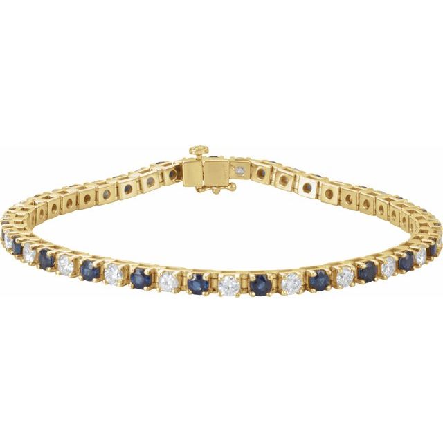 14K Yellow Lab-Grown Blue Sapphire & 2 3/8 CTW Lab-Grown Diamond Line 7" Bracelet