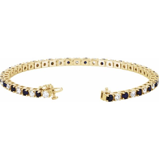14K Yellow Lab-Grown Blue Sapphire & 2 3/8 CTW Lab-Grown Diamond Line 7" Bracelet
