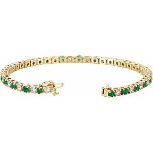 14K Yellow Lab-Grown Emerald & 2 3/8 CTW Lab-Grown Diamond Line 7" Bracelet