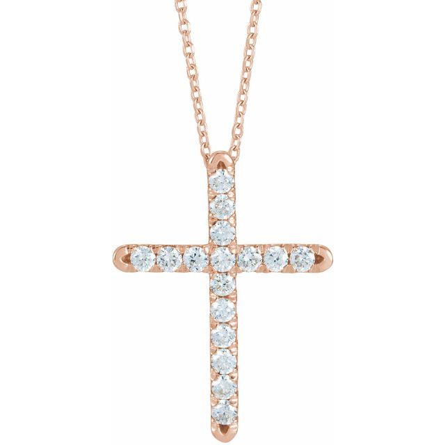 14K Rose 1/4 CTW Lab-Grown Diamond French-Set Cross 16-18" Necklace