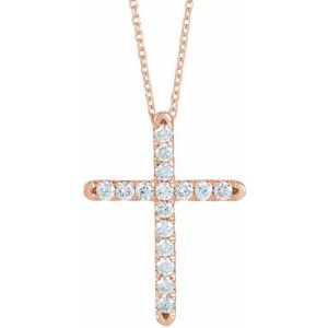 14K Rose 1/4 CTW Lab-Grown Diamond French-Set Cross 16-18" Necklace