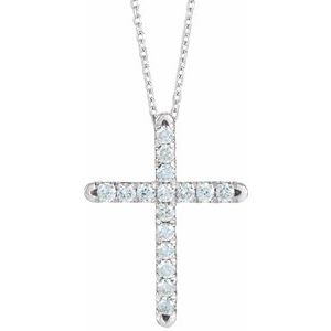 14K White 1/2 CTW Lab-Grown Diamond French-Set Cross 16-18" Necklace
